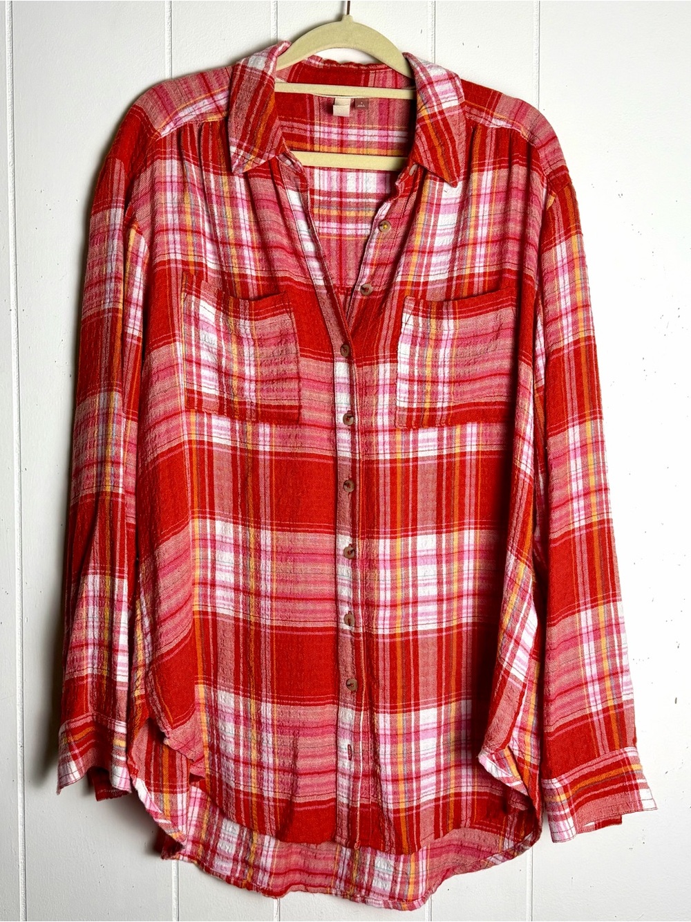 Pilcro Orange Plaid Button Down Shirt size Small